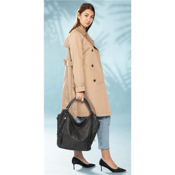 2 Pcs Tote Bag PU Leather Shoulder Bags Fashion Hobo Bags Large Purse Handbags - Picture 4 of 6